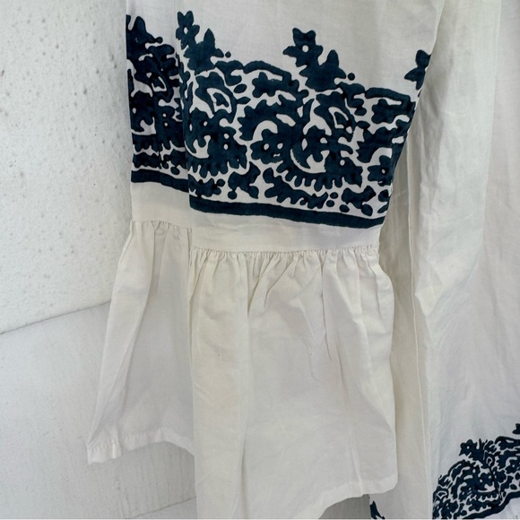 Roller Rabbit Mona Border Maricruz Dress Long Sleeve White Blue size XS - Picture 6 of 9